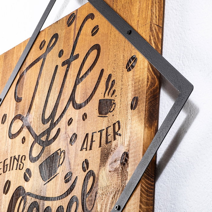 Wallity Life Begins After Coffee Escultura de pared en nogal y negro Wallity Life Begins After Coffee Escultura de pared en nogal y negro